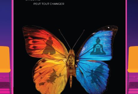 Un papillon avec deux côtés différents - affiche annonce spectacle improvisation des Fabulateurs