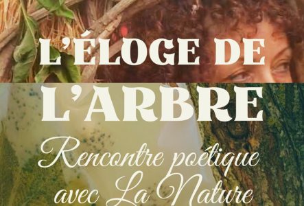 Jaky Roland tissu avec des empruntes végétales, un tronc d'arbre, une femme avec une coiffe végétale