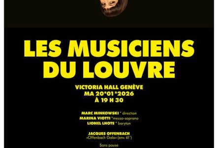 Sandy Dubois Affiche du concert, sur fond noir et avec la soliste Marina Viotti la tête à l'envers.