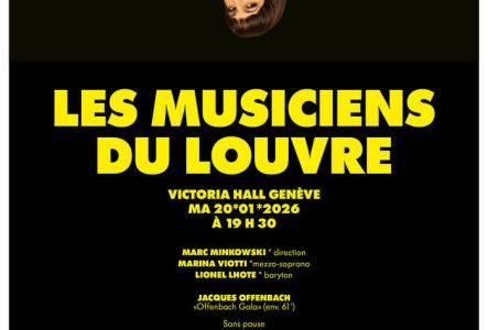 Affiche du concert, sur fond noir et avec la soliste Marina Viotti la tête à l’envers