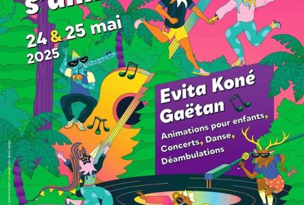 maison de quartier des Pâquis Il s'agit de l'affiche de l'événement où il est indiqué en blanc et gros caractères en haut de l'affiche "Les Pâquis et Sécheron S'Animent". Juste en dessous, vous avez les dates "24 et 25 mai 2025". Un peu plus bas, un encadré violet indique les Guest : Évita Koné et Gaetan en gros caractère, puis juste en dessous vous trouverez les activités proposées : animations pour enfants, concerts, danse, déambulations. Enfin juste avant le bas de page vous retrouvez le lieu de l'évènement Place de…