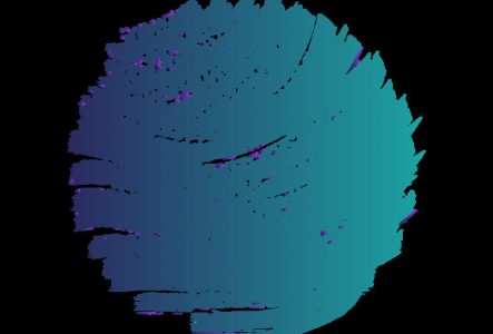 une forme ronde composée par des traits bleus et verts