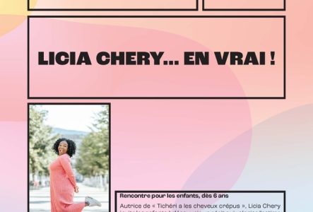 Image de Licia Chery, dans un parc, habillée d'une robe longue rose claire et avec une jambe en l'air.