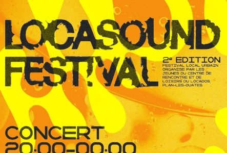 Locados Affiche du LocaSound Festival – 2e édition. Fond jaune et orange avec formes fluides. Texte en noir : « 13.09.2025 – Le Groove – Portes 19h00 ». Gros titre « LocaSound Festival ». Informations pratiques : concerts de 20h à minuit, DJ sets de 19h à 20h et de minuit à 2h. Mention que le festival est organisé par les jeunes du centre de loisirs Locados, Plan-les-Ouates. Logos partenaires en bas (Planète Rouge, Fase, Locados, Le Groove).