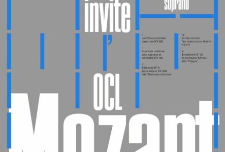 Affiche de la soirée mentionnant sur fond gris et écrit en blanc l’Orchestre de Chambre de Lausanne au Victoria Hall dans le cadre de la saison 2025-26 de l'OSR.