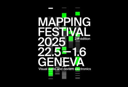 DR Sur un fond noir, l'affiche présente en son centre le nom du festival, les dates et le type d'événement. Sous le texte, on trouve des lignes horizontales blanches accompagnées de bandes vertes un peu plus larges.