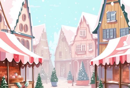 Illustration d'un village de Noël sous la neige