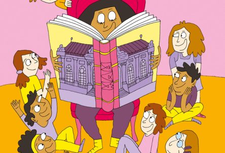 Illustration d'Adrienne Barman représentant un groupe d'enfants assis écoutant une histoire