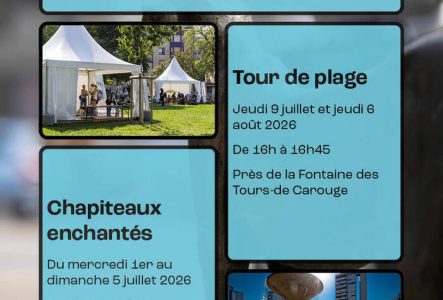 Image des fontaines de Carouge et de chapiteaux dans le quartier des Auréas.