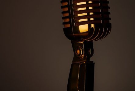 Micro vintage doré sur fond marron
