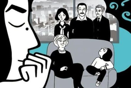 Affiche originale du film d'animation Persepolis avec les illustrations en noir et blanc de Marjane Satrapi.