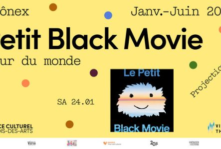 Sur fond jaune, des petits points de couleurs sont éparpillés sur le visuel. On y retrouve les informations de l'événement ainsi qu'une photo.