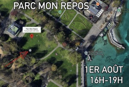 Flyer avec capture d'écran du lieu indiqué par une flèche et texte