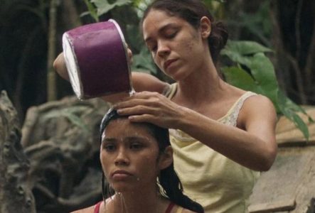 Une femme lave les cheveux d'une jeune fille