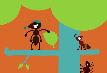 DR du film d'animation Fourmi de Ocker Julia dans le dessin dans les tons de l'orange, du bleu et du vert, une fourmi avec un sifflet dans la bouche