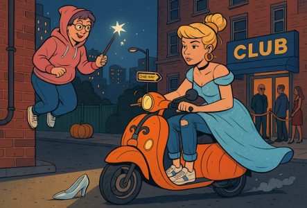 cendrillon en baskets sur un scooter