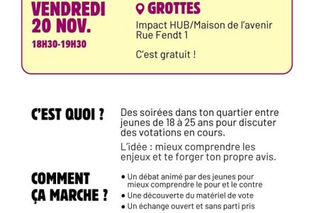 Explication de la rencontre entre jeunes qui aura lieu le vendredi 20 novembre de 18h30 à 19h30 à la Maison de l'Avenir.
