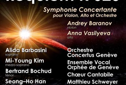 Couché de soleil avec un fond d'une montagne et infos du concert au Victoria Hall