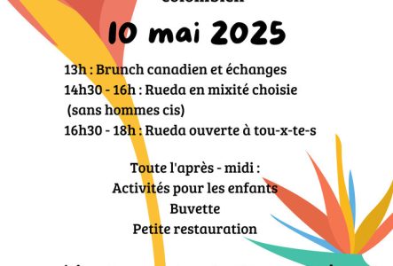 Léa Tévos des illustrations de fleurs colorées se trouvent derrières le texte de présentation de l'événement