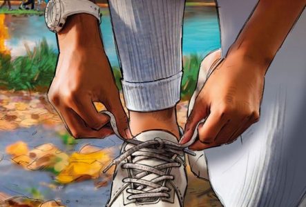 Une coureuse attachant ses lacets