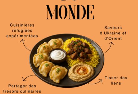 Ville de Lancy Un plat avec des raviolis, du riz, de la viande.