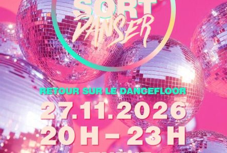 Logo de maman sort danser sur fond rose