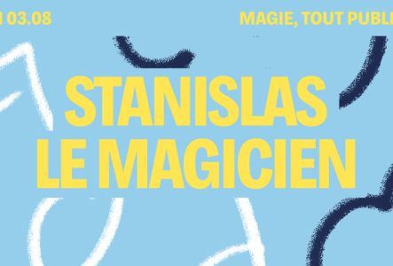 Sur fond bleu, le titre est écrit en gras et en jaune