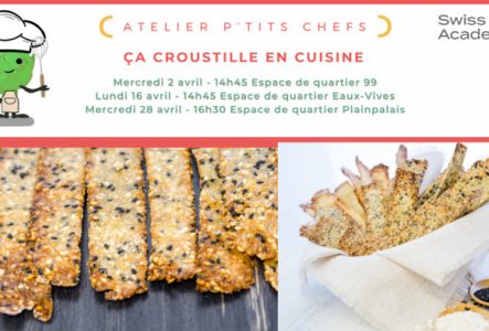 Swiss Food Academy texte annonçant les dates des ateliers du mois de mars avec des images crackers aux graines