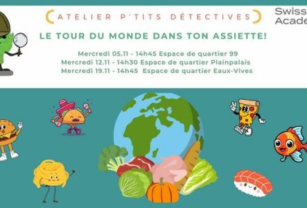 texte annonçant les dates des ateliers du mois de novembre avec image du globe et des aliments représentant quelques cultures culinaires.