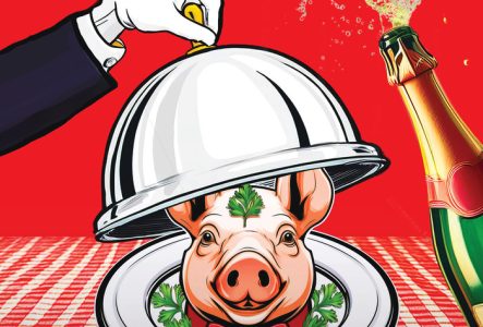 DR Assiette avec une tête de cochon et couvercle en argent
