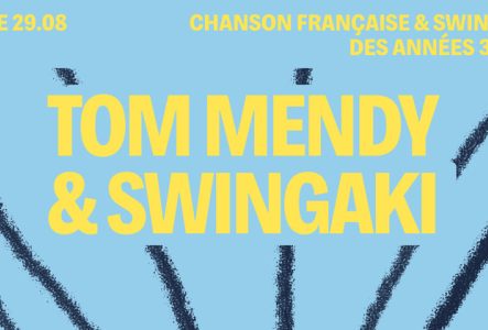 Sur fond bleu, le titre est écrit en gras et en jaune