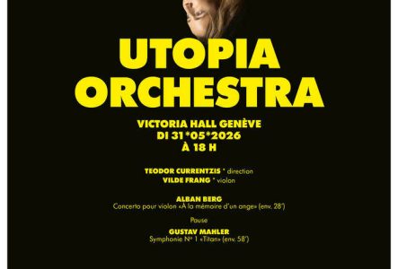 Sandy Dubois Affiche du concert, sur fond noir et avec la soliste Vilde Frang la tête à l'envers.