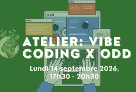 Bannière : Atelier vibe coding x ODD, avec l'illustration d'une main sur un clavier d'ordinateur portable en train de coder