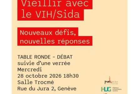 Affiche de la Table ronde et débat "Vieillir avec le VIH/sida: nouveaux défis, nouvelles réponses
