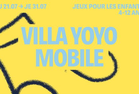 Sur fond jaune, le titre est écrit en gras et en bleu