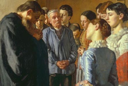 Ferdinand Hodler, "Prière", dit aussi "La Méditation", 1881-1882, huile sur toile, 80 x 100 cm, signé en bas à droite : "F. Hodler.", collection privée.