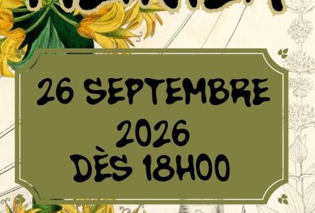 flyer avec décoration tronc d'arbre et fleurs