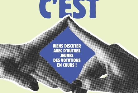 deux mains se touchent pas les doigts pour former un carré, l'accroche de l'affiche étant voter, c'est carré