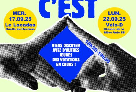 deux mains se touchent pas les doigts pour former un carré, l'accroche de l'affiche étant voter, c'est carré