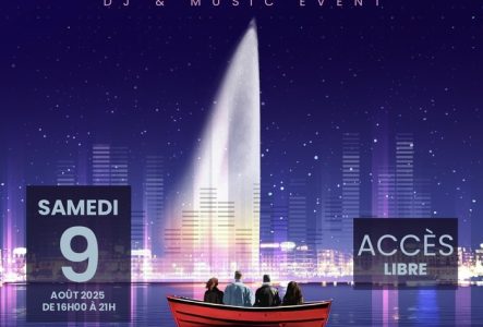 La rade de Genève, avec le jet d'eau et un public sur un bateau
