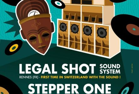 ALX Affiche de la soirée Wicked Vibes #6 au Groove, à Genève. Le visuel présente une grande enceinte de sound system et un masque africain stylisé entouré de disques vinyles. Les noms des artistes sont inscrits : Legal Shot Sound System (Rennes, FR), Stepper One (Montpellier, FR) et Roots Glider. En bas, on lit les informations pratiques : samedi 29 novembre 2025, 23h30–06h, 15.– avant 00h30 / 20.– après. Les logos du Groove et du Corner 25 apparaissent également.